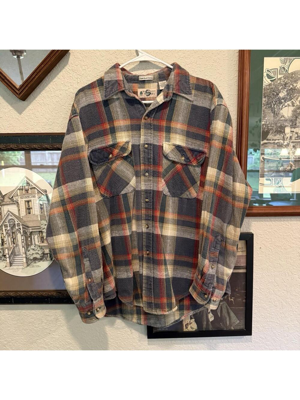 Vintage Northwest Territory Colorful Plaid Designer Flannel Men's Shirt Large‎